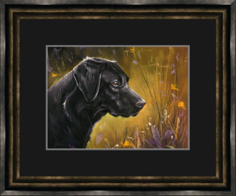 Game Boy - Black Labrador Framed Limited Edition Art Print by Kay Johns