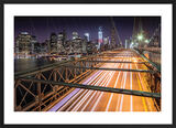 Light Trails, Brooklyn Bridge, New York Framed Art Print by David Clapp