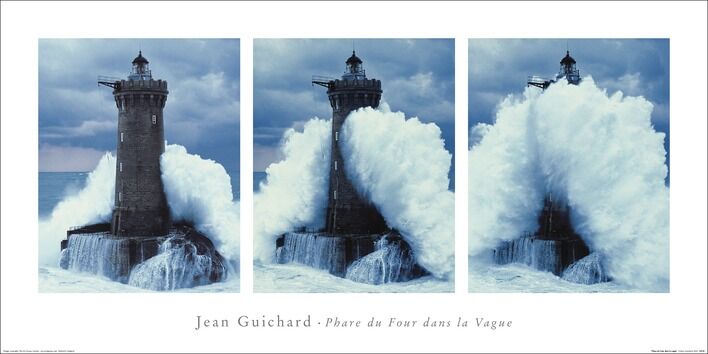 Phare Du Four, Bretagne Triptych Framed Art Print by Jean Guichard