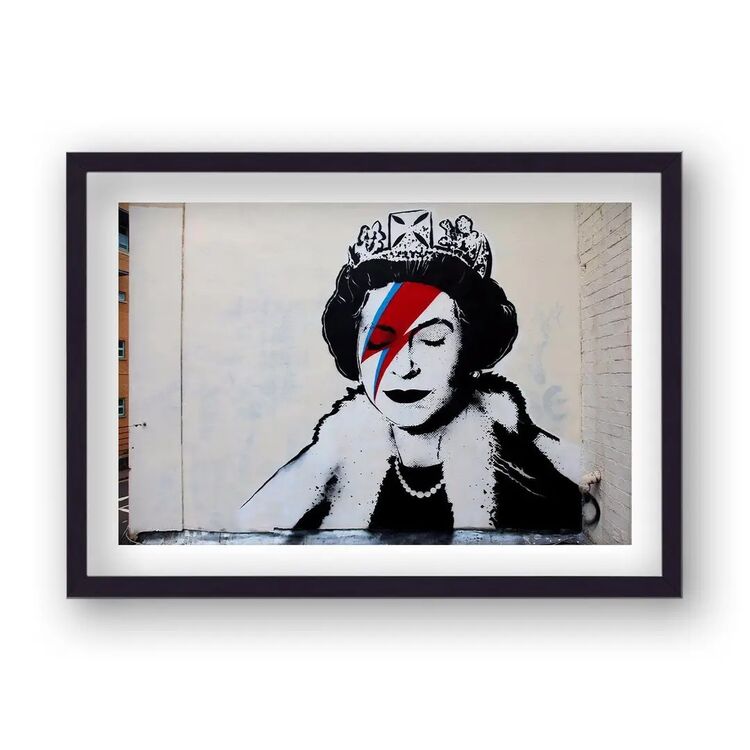 Queen Elizabeth As Ziggy Stardust Framed Art Print by Banksy