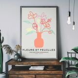 Flowers and Leaves Line Art Vase Framed Print