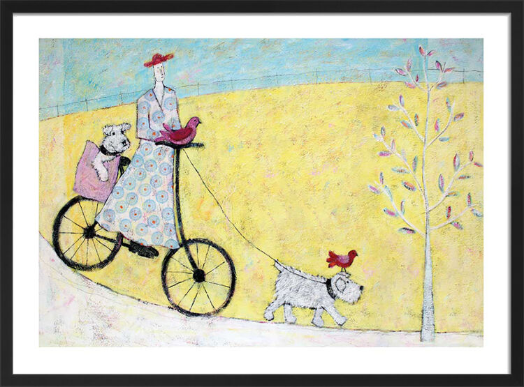 Biking with Alfie and Ted Framed Art Print by Annora Spence