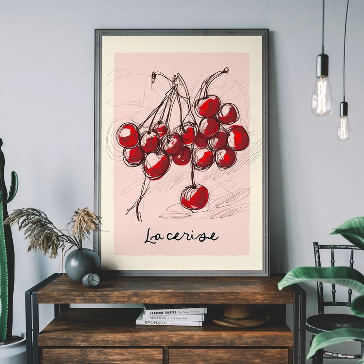 La Cerise Cherries Abstract Drawing Framed Print
