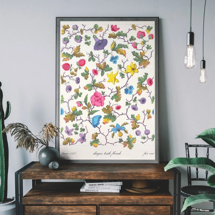 Vintage Floral Textile Pattern Framed Print