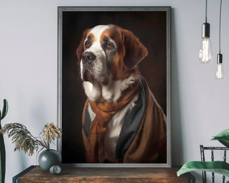St Bernard Dog Portrait Framed Art Print
