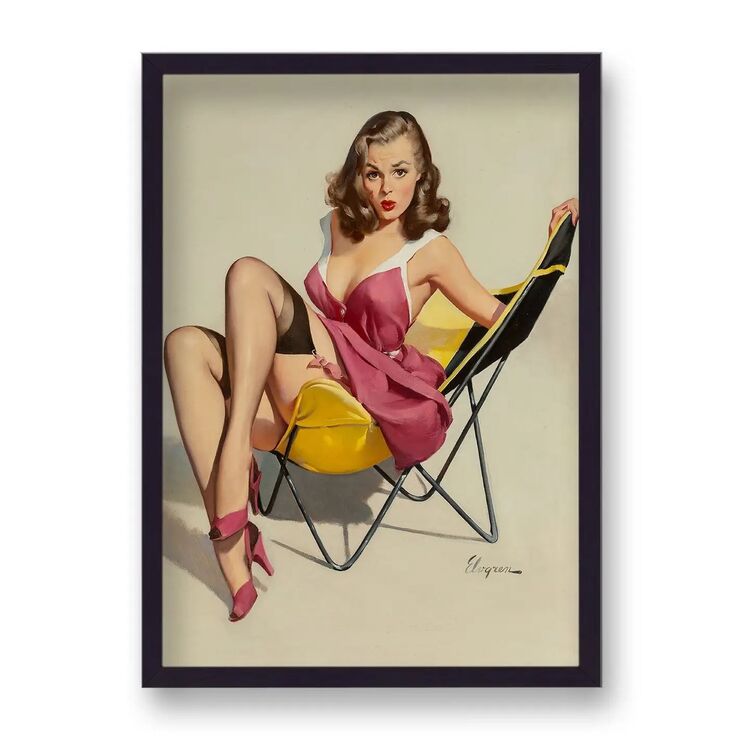 1960's Inspired Pin Up Girl in Low Beach Chair Poster by Gil Elvgren