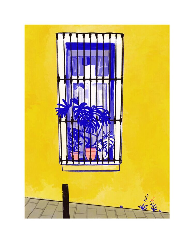 Window in Barcelona with Monstera Canvas Art Print by Marta Chojnacka