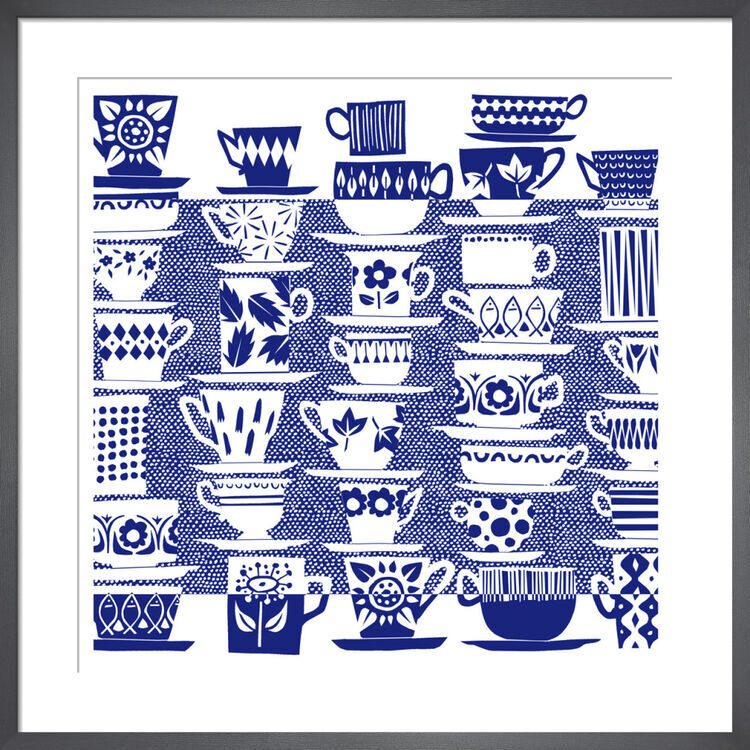 When Everyone Came to Tea (Blue) Framed Art Print by Skinny LaMinx