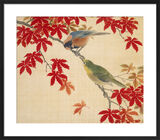 Two birds perching on the branches of a Red Maple Framed Art Print by V&A Japan