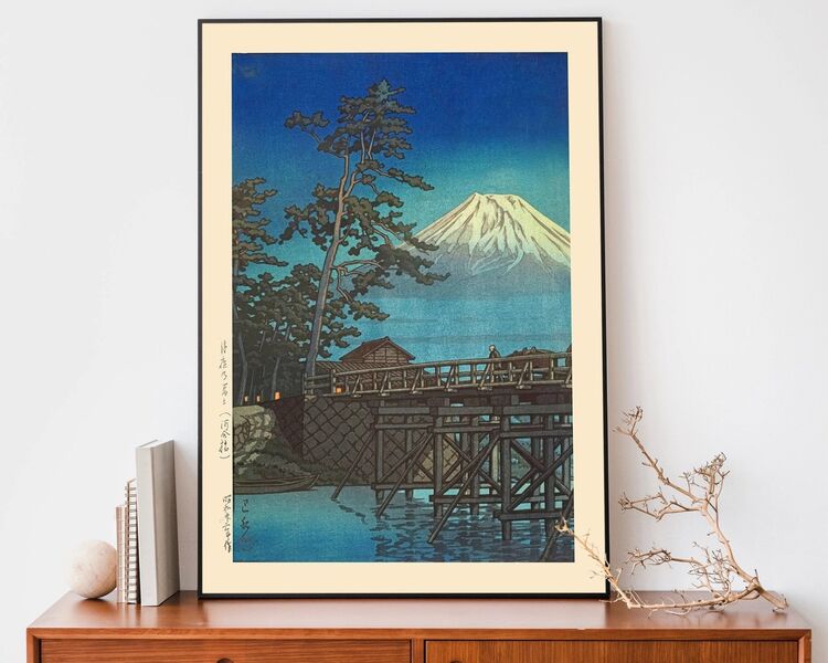 Mt. Fuji in Moonlight Framed Art Print by Hasui Kawase