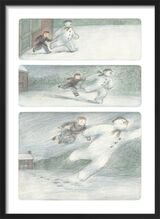 The Boy and The Snowman leave the ground and begin to fly Framed Art Print by Raymond Briggs