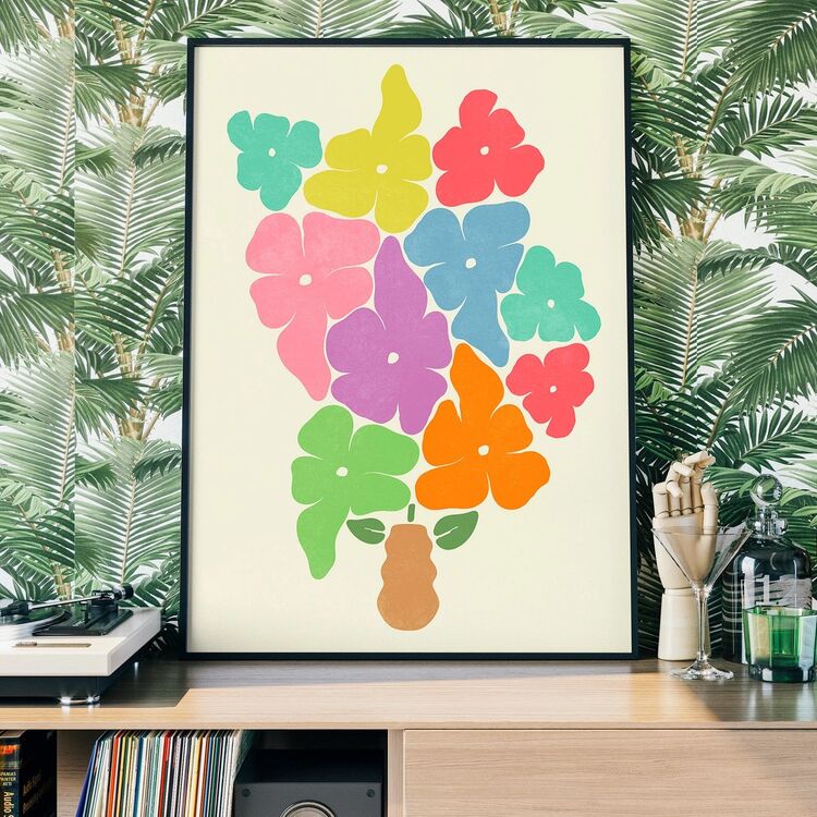 Simple Vase and Multicoloured Flowers Paint Framed Print