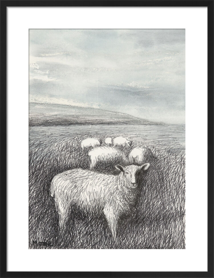 Sheep Grazing in Long Grass I Framed Art Print by Henry Moore