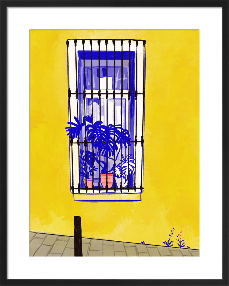 Window in Barcelona with Monstera Framed Art Print by Marta Chojnacka