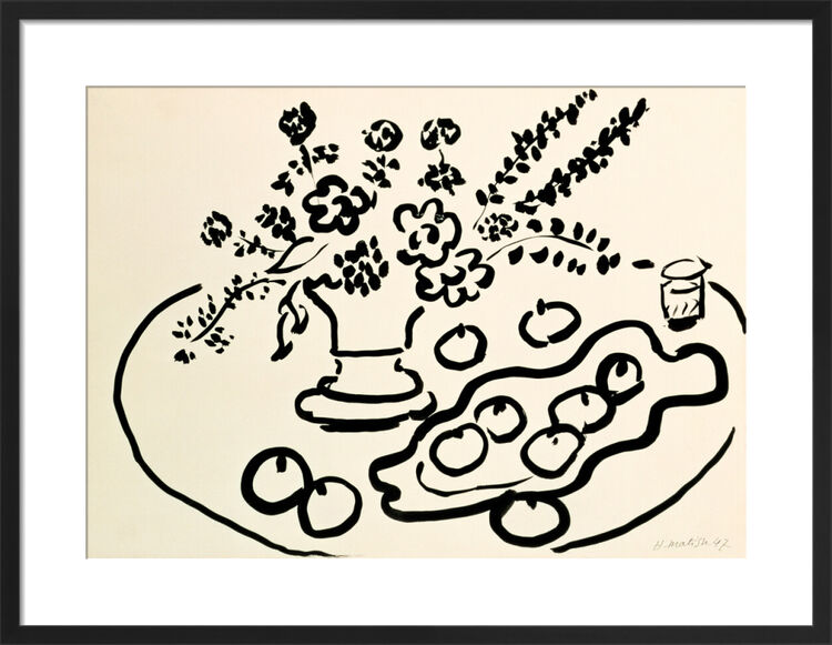 Still Life with Vase of Flowers and Plate of Fruit, 1947 Framed Art Print by Henri Matisse