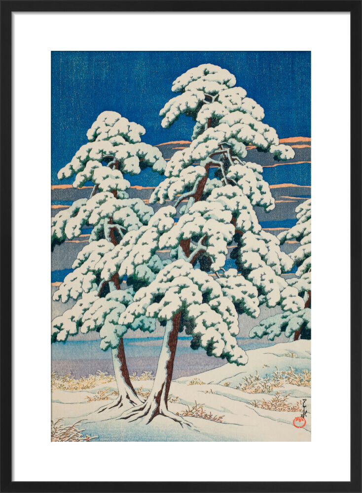 Pine Trees in Clear Weather after Snow Framed Art Print by Hasui Kawase