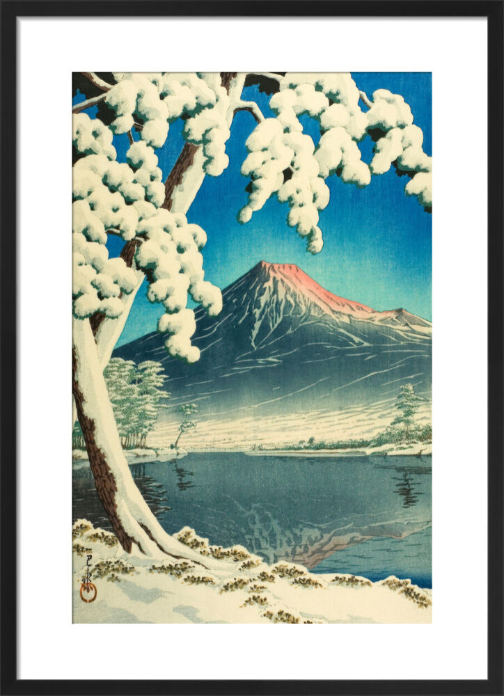 Clearing after a Snowfall on Mount Fuji , Tagonoura Beach Framed Art Print by Hasui Kawase