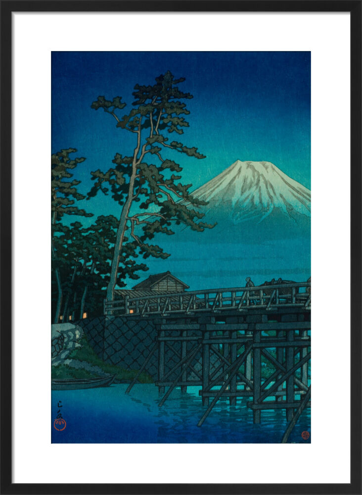 Mount Fuji on a Moonlit Night, Kawai Bridge Framed Art Print by Hasui Kawase