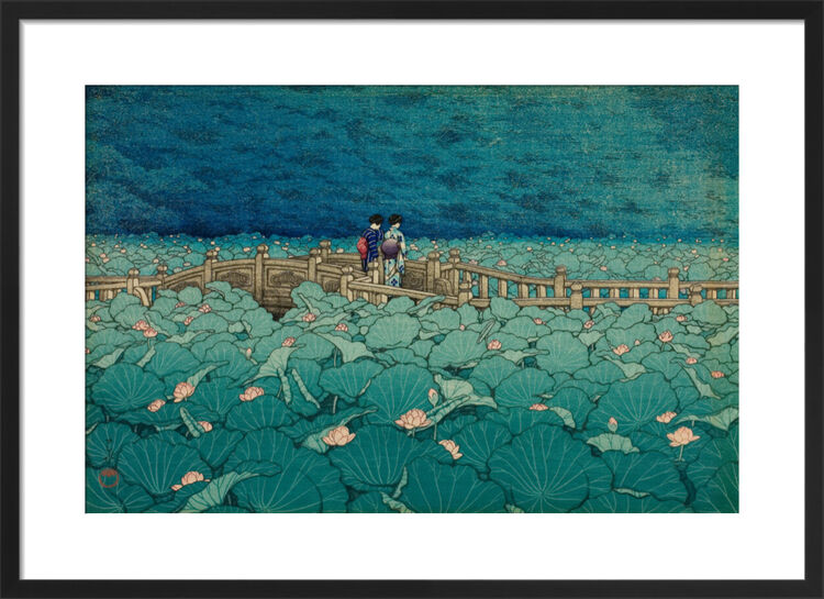 The Pond at Benten Shrine in Shiba Framed Art Print by Hasui Kawase
