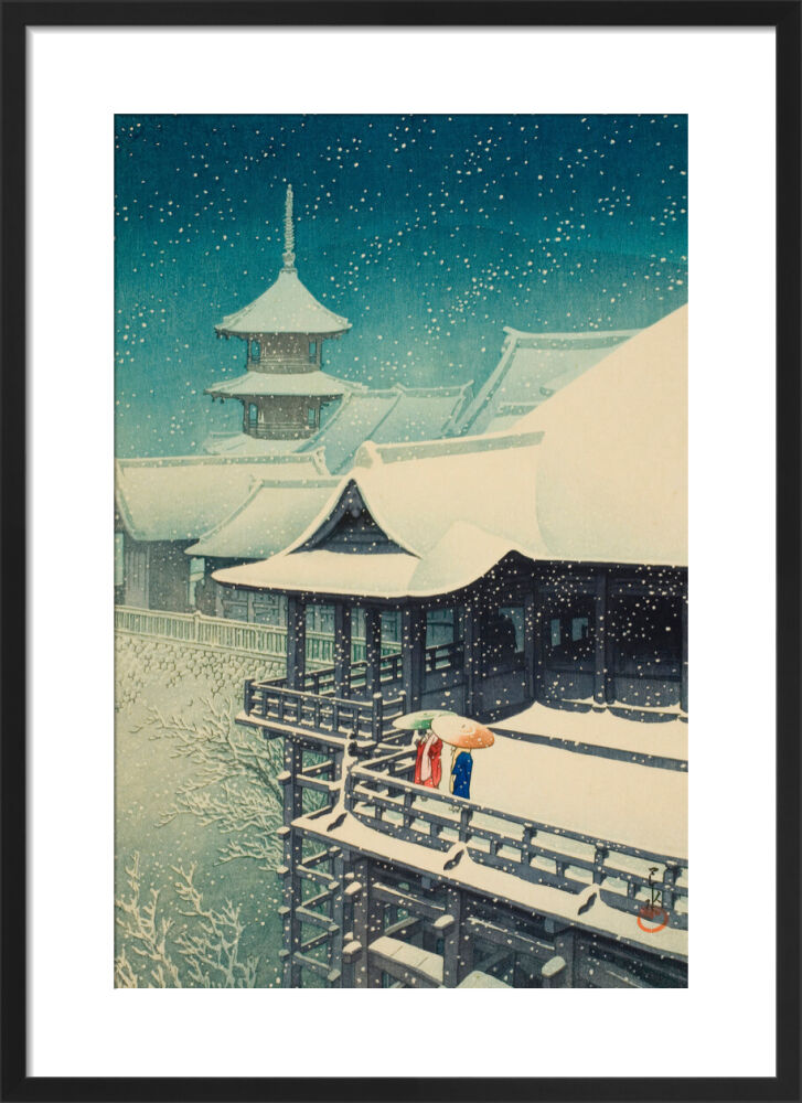 Spring Snow at Kiyomizu Temple, Kyoto Framed Art Print by Hasui Kawase