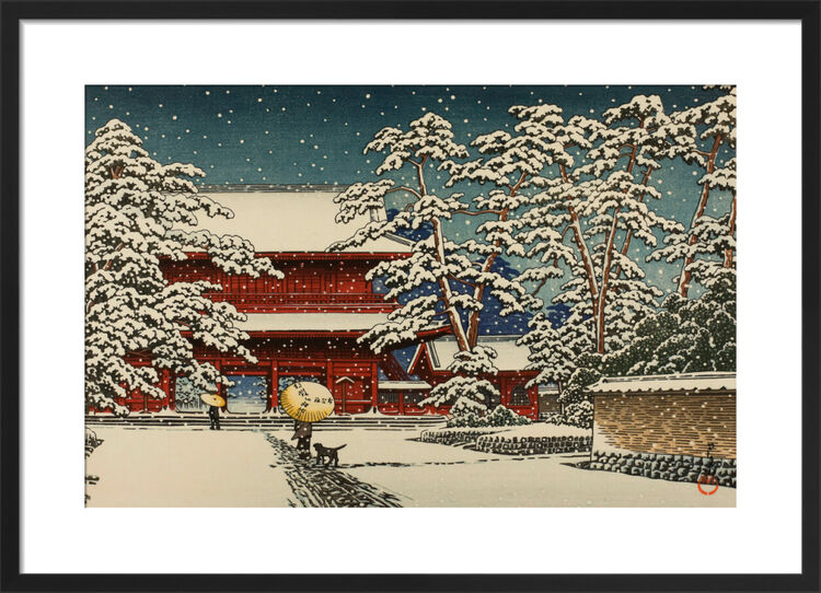 Snow at Zojoji Temple Framed Art Print by Hasui Kawase