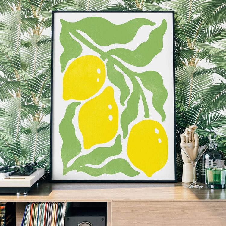 Simple Lemons and Leaves Paint Framed Print