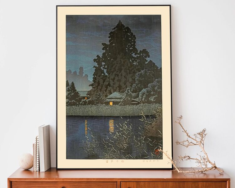 Rain At Omiya Framed Art Print by Hasui Kawase