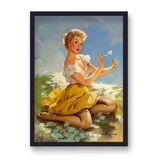 1960's Inspired Pin Up Girl in Meadow Pulling Petals from Daisy Poster by Gil Elvgren