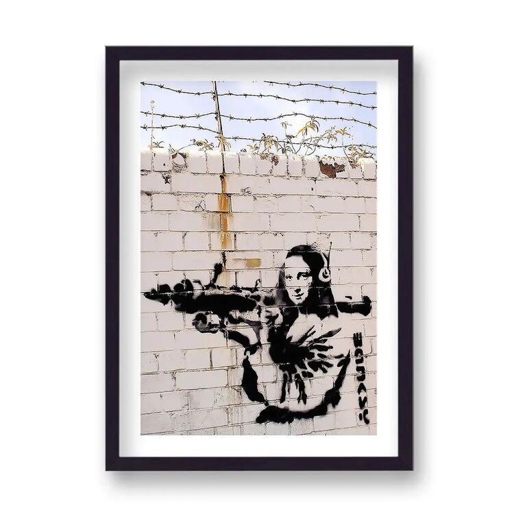 Mona Lisa with Bazooka Framed Art Print by Banksy