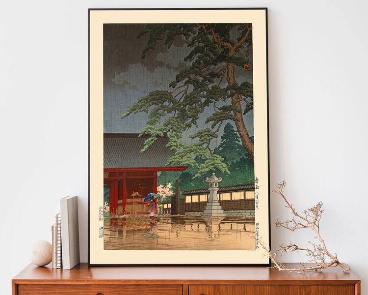 Spring Rain At Gokoku-Ji Framed Art Print by Hasui Kawase