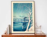 Evening Snow, Edo River Framed Art Print by Hasui Kawase