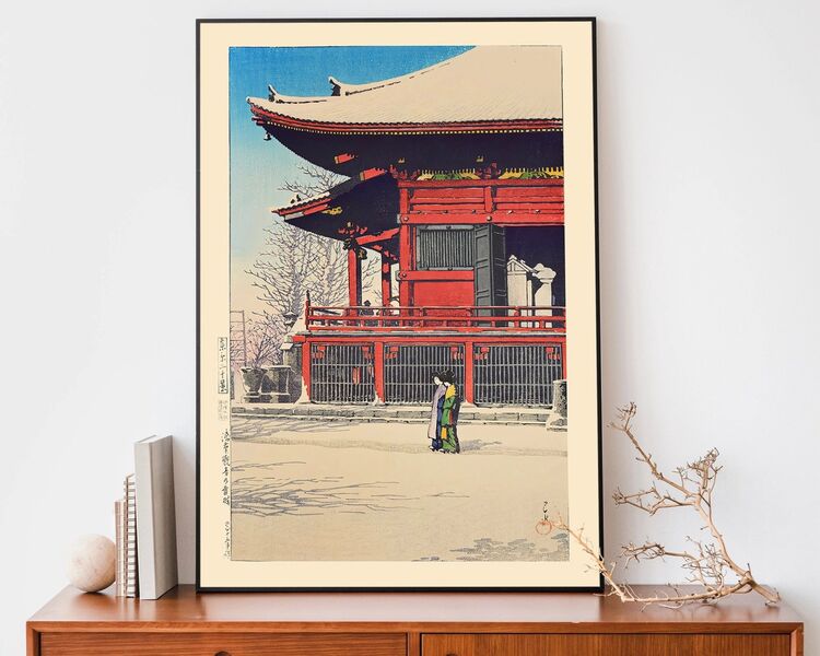 Fine Day After Snow At Asakusa Temple Framed Art Print by Hasui Kawase