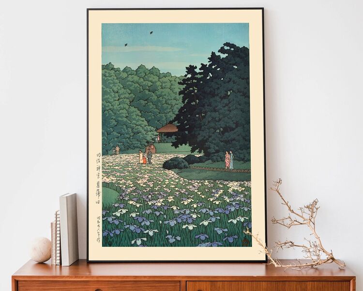 Iris Garden At Meiji Shrine Framed Art Print by Hasui Kawase