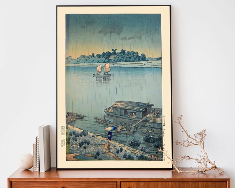 May Rain At Ara River Framed Art Print by Hasui Kawase