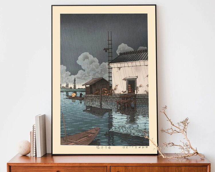 Rain At Ushibori Framed Art Print by Hasui Kawase