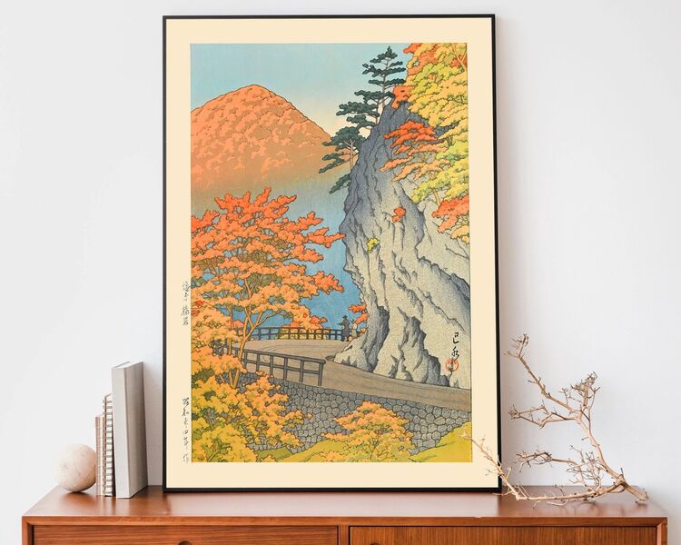 Saruiwa, Shiobara Framed Art Print by Hasui Kawase