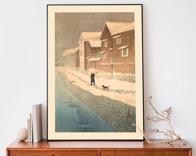Shinkawa Riverside, Handa, Bishu Framed Art Print by Hasui Kawase