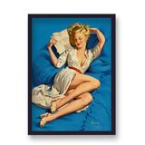 1960's Inspired Pin Up Girl Laying On Blue Bed Poster by Gil Elvgren