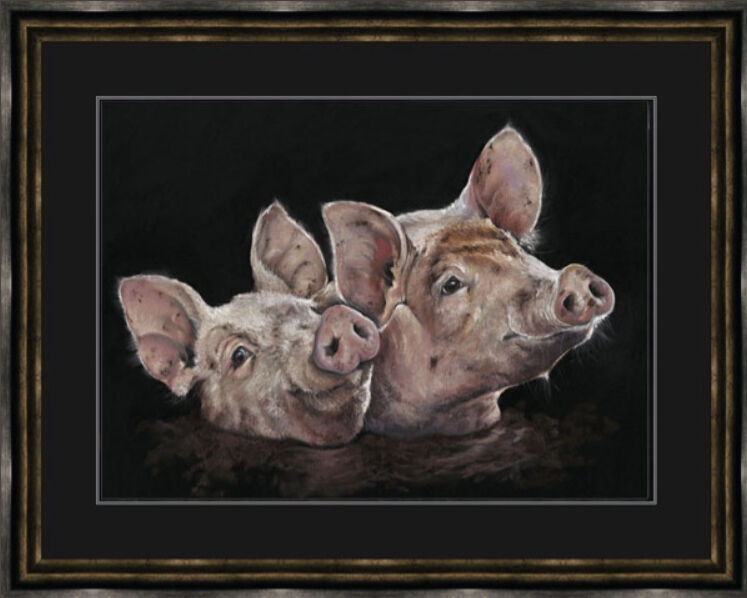 Mud Bath - Pigs Framed Limited Edition Art Print by Kay Johns