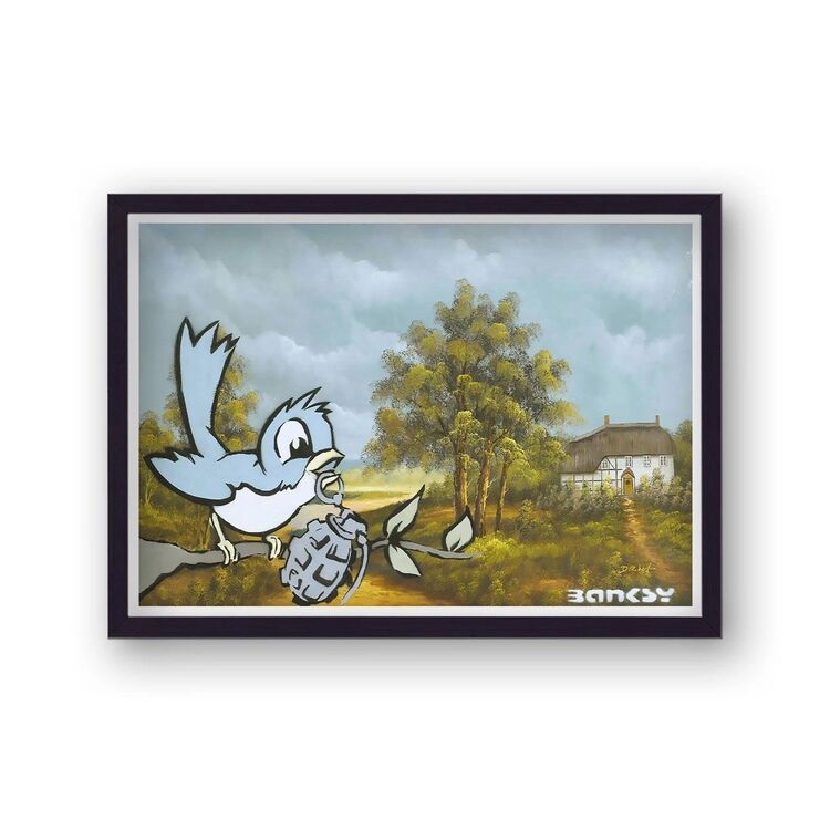 Bird with Grenade Framed Art Print by Banksy