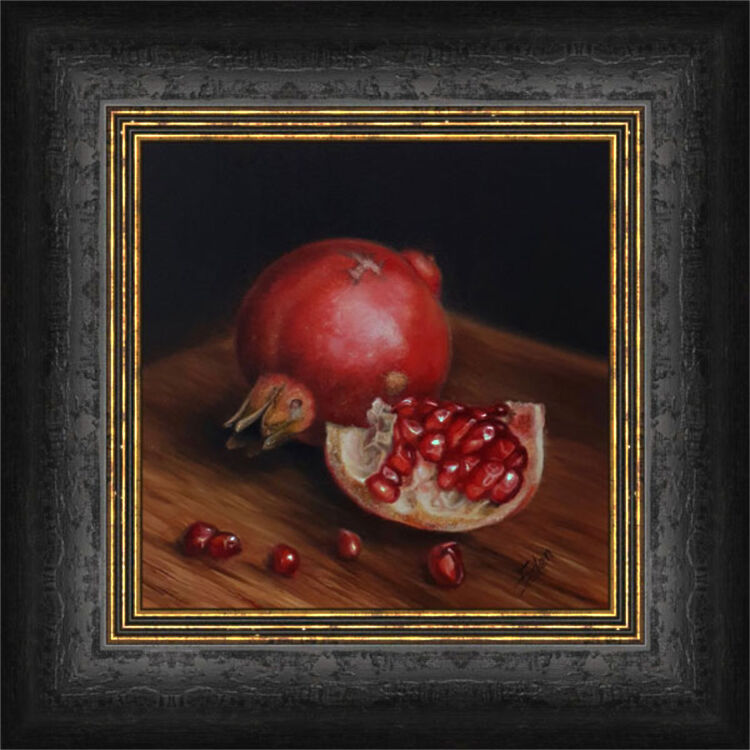 Pomegranate on Wood Framed Limited Edition Art Print by Sarah Eden