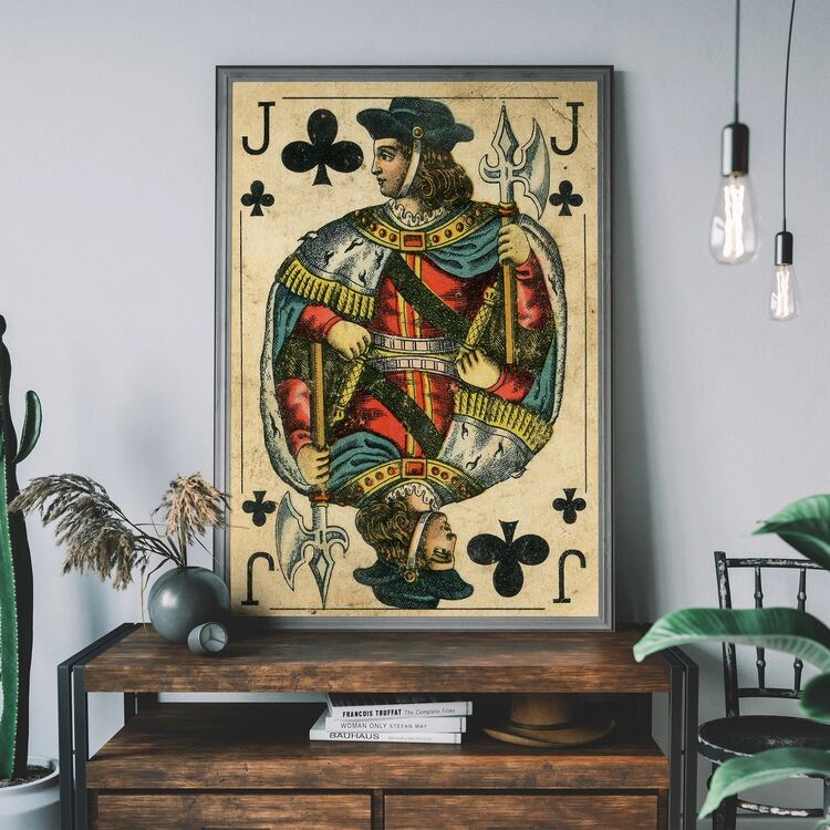 Vintage Playing Card Print - Jack of Clubs Framed Art Print