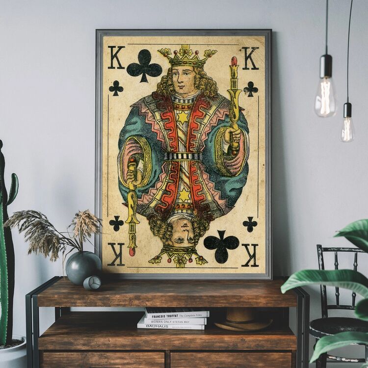 Vintage Playing Card Print - King of Clubs Framed Art Print
