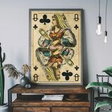 Vintage Playing Card Print - Queen of Clubs Framed Art Print