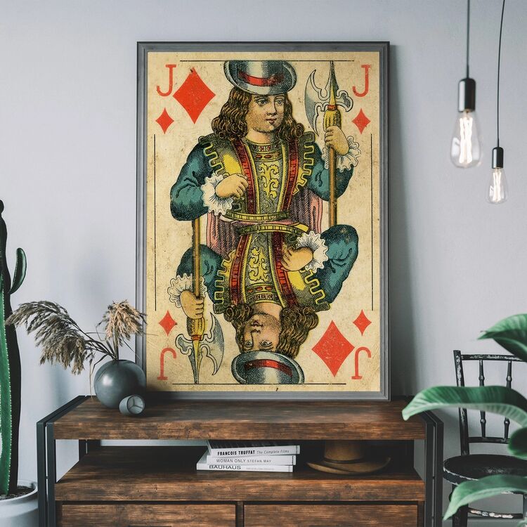 Vintage Playing Card Print - Jack of Diamonds Framed Art Print