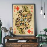 Vintage Playing Card Print - Queen of Diamonds Framed Art Print