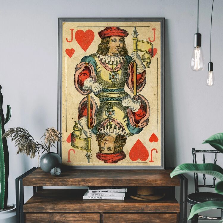 Vintage Playing Card Print - Jack of Hearts Framed Art Print