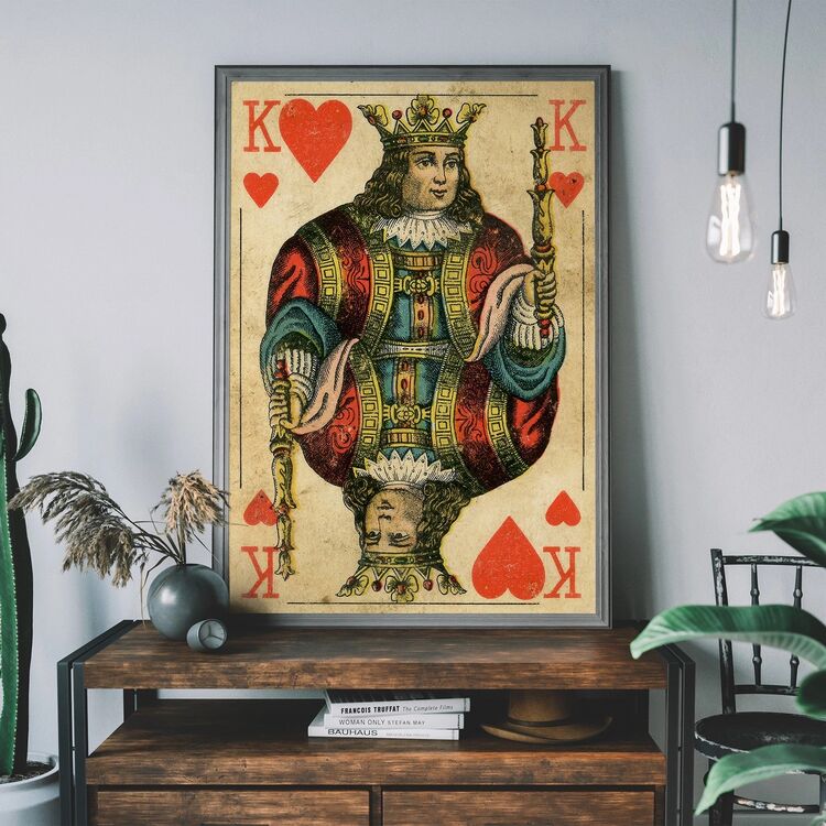 Vintage Playing Card Print - King of Hearts Framed Art Print