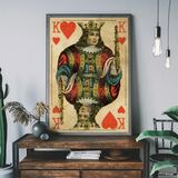 Vintage Playing Card Print - King of Hearts Framed Art Print
