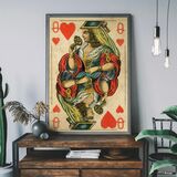 Vintage Playing Card Print - Queen of Hearts Framed Art Print
